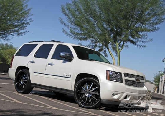 2010 Chevrolet Tahoe with 24" Koko Kuture Pull in Machined Black (Gloss Black Lip) wheels