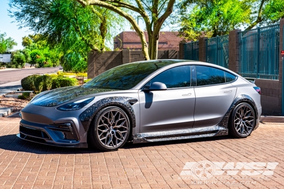2021 Tesla Model 3 with 20" Vossen HF-2 in Tinted Matte Gunmetal wheels