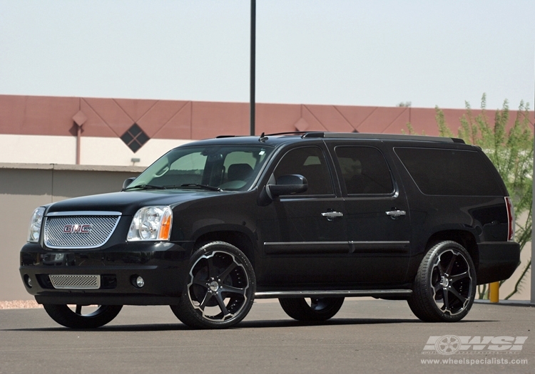 2008 GMC Yukon with 24" Giovanna Closeouts Giovanna Dalar-6 in Black Machined wheels