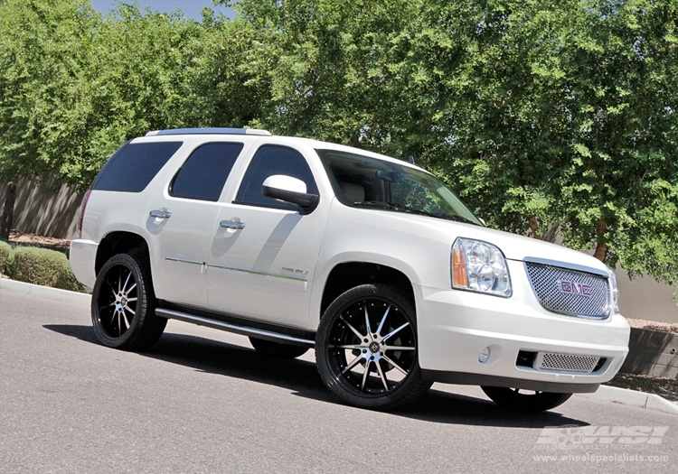 2010 GMC Yukon with 24" Koko Kuture Pull in Machined Black (Gloss Black Lip) wheels