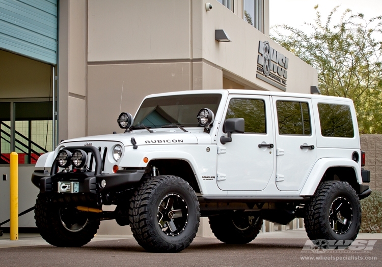 2012 Jeep Wrangler with 17" Hostile Off Road Moab-5 in Black Milled (Blade Cut) wheels