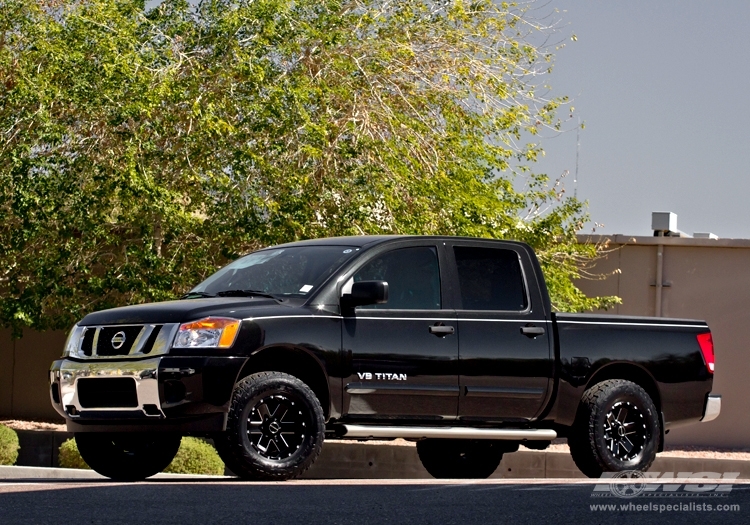 2012 Nissan Titan with 17" Hostile Off Road Moab-5 in Black Milled (Blade Cut) wheels