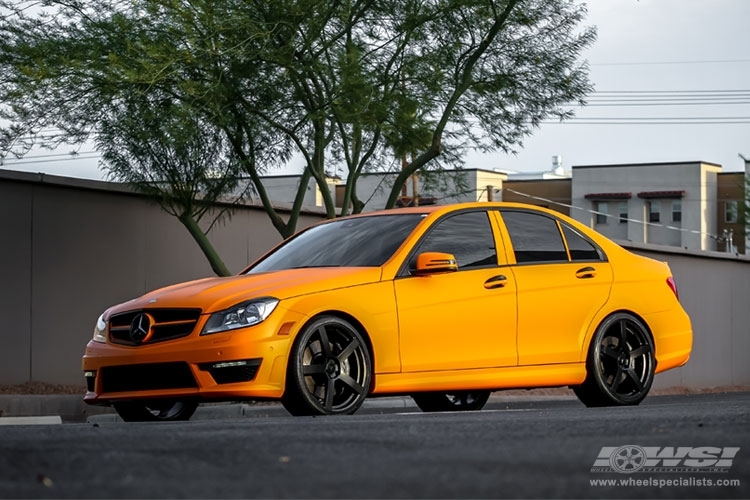 2014 Mercedes-Benz C-Class with 20 Staggered" TSW Panorama (RF) in Matte Black (Rotary Forged) wheels