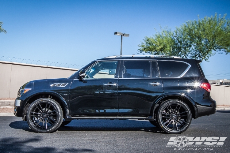 2014 Infiniti QX80 with 24" Koko Kuture Massa-7 in Satin Black wheels