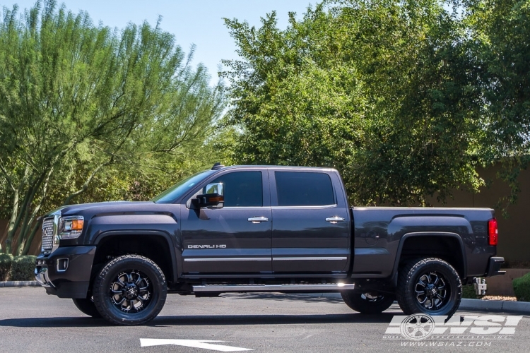 2015 GMC Sierra 2500 with 20" RBP - Rolling Big Power 96R in Gloss Black (CNC Accents Exposed 8 Lug) wheels
