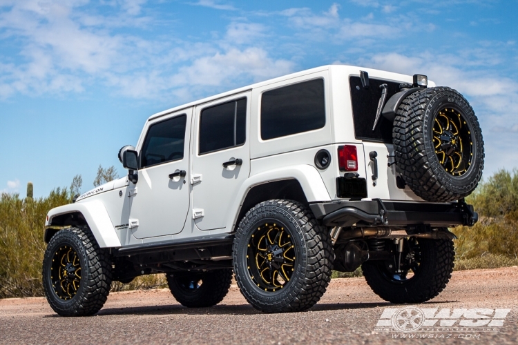 2012 Jeep Wrangler with 20" RBP - Rolling Big Power 67R AK-8 in Gloss Black (CNC Accents) wheels