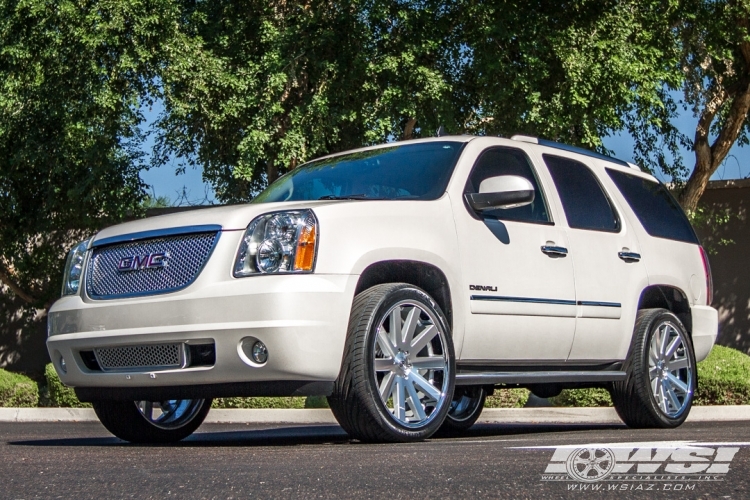 2012 GMC Yukon with 24" Black Rhino Savannah (2PC) in Silver Machined wheels