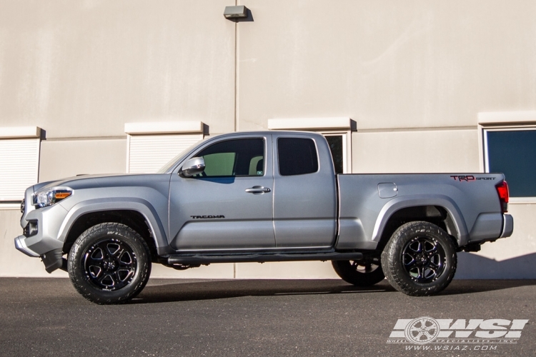 2016 Toyota Tacoma with 18" Hostile Off Road H102 Havoc-6 in Gloss Black Milled (Blade Cut) wheels