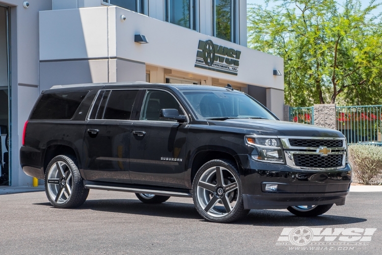 2016 Chevrolet Suburban with 24" Koko Kuture Sardinia in Silver (Black Anodized Face) wheels