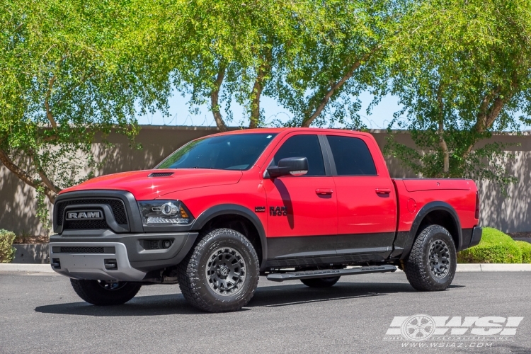 2017 Ram Pickup with 17" Black Rhino Razorback in Matte Black (Dark Tint Lip) wheels