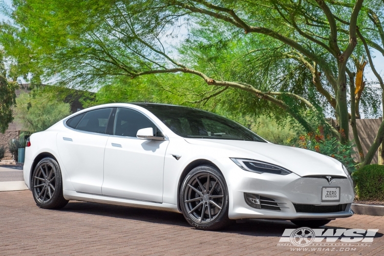 2017 Tesla Model S with 19" TSW Bathurst (RF) in Gunmetal (Rotary Forged) wheels