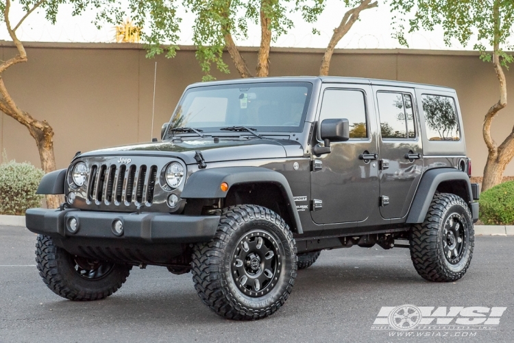 2017 Jeep Wrangler with 17" Black Rhino Block in Black Milled wheels