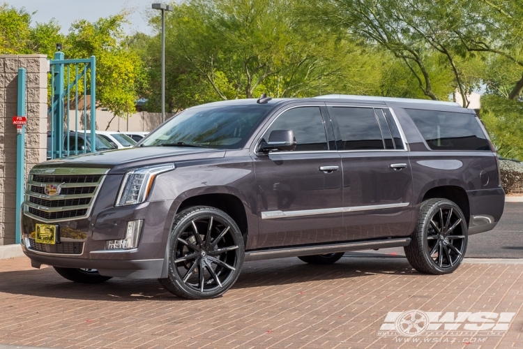 2015 Cadillac Escalade with 24" Lexani CSS-15 CVR in Gloss Black (Machined Tips) wheels