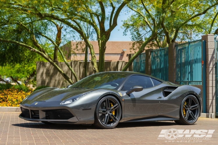 2016 Ferrari 488 with 21" Vossen HF-1 in Gloss Black Machined (Smoke Tint) wheels