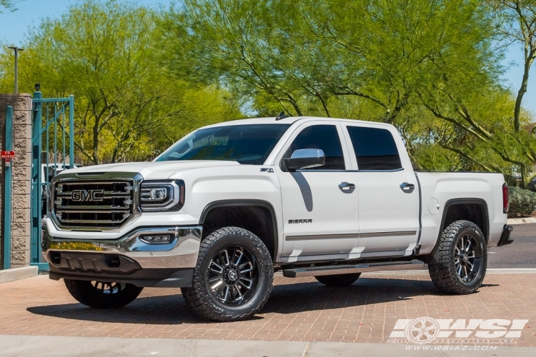 2018 GMC Sierra 1500 with 20" Hostile Off Road H115 Predator in Gloss Black Milled (Blade Cut) wheels