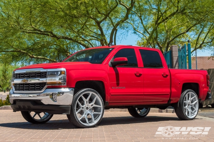 2016 Chevrolet Silverado 1500 with 26" Giovanna Haleb in Silver Machined wheels