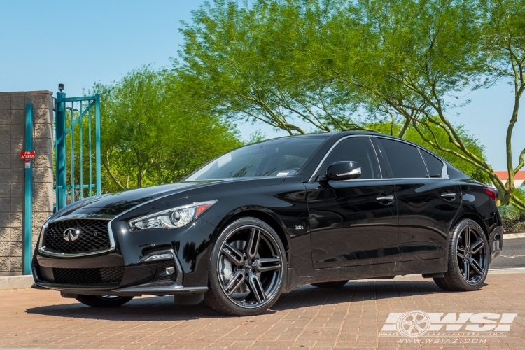 2018 Infiniti Q50 with 20" Vossen HF-1 in Gloss Black Machined (Smoke Tint) wheels