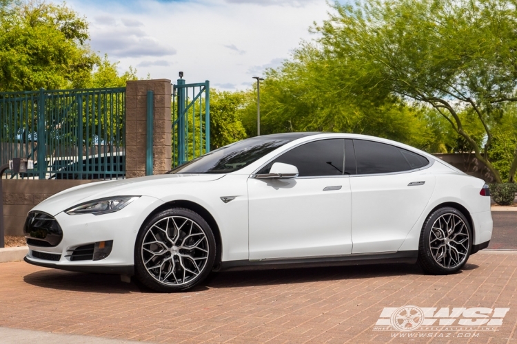 2015 Tesla Model S with 20" Vossen HF-2 in Brushed Gloss Black wheels