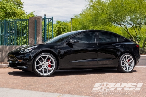 2019 Tesla Model 3 with 20" Giovanna Haleb in Silver Machined wheels