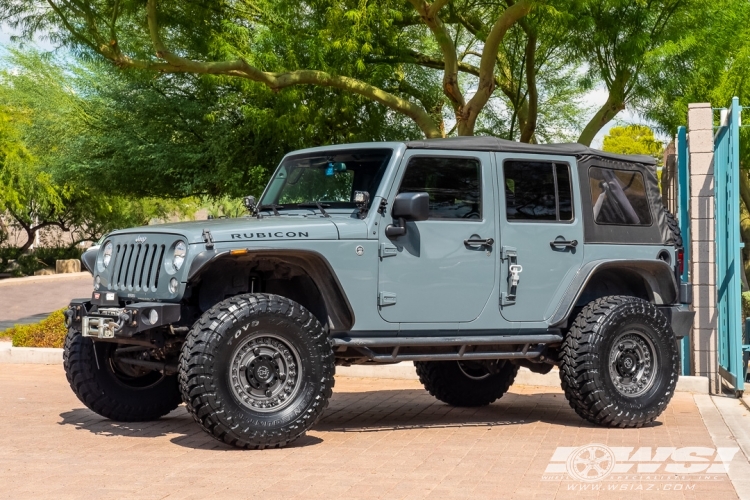 2015 Jeep Wrangler with 17" Black Rhino Armory in Gun Black wheels