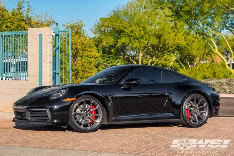 2020 Porsche 911 with 20" Victor Equipment Fox in Brushed Gunmetal wheels