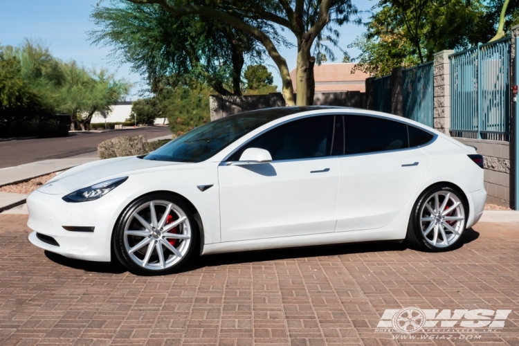 2020 Tesla Model 3 with 20" Vossen VFS-10 in Silver Metallic wheels