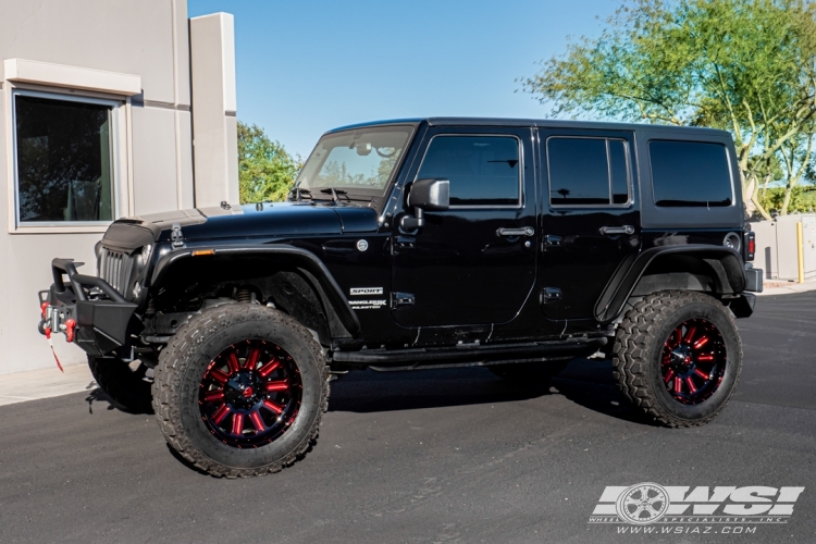 2018 Jeep Wrangler with 20" Fuel Hardline in Black (Red Accents) wheels