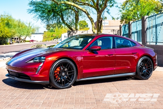 2021 Porsche Taycan with 22" Forgestar F14 in Satin Black wheels