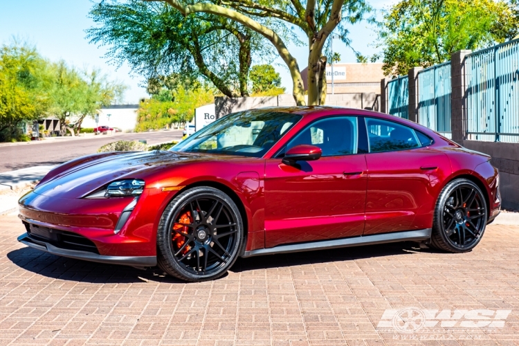 2021 Porsche Taycan with 22" Forgestar F14 in Satin Black wheels