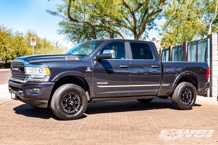 2018 Ram Pickup with 20" Hostile Off Road H124 Lunatic in Gloss Black Milled (Blade Cut) wheels