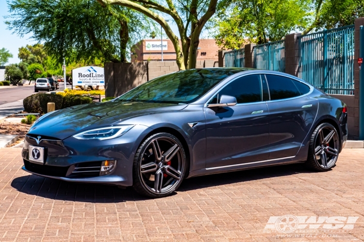 2018 Tesla Model S with 22" Vossen HF-1 in Tinted Matte Gunmetal wheels