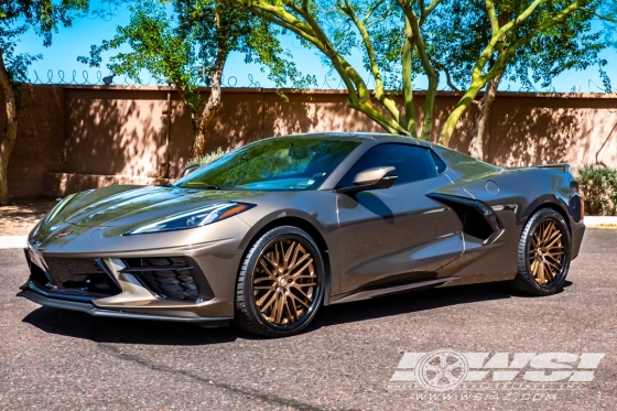 2021 Chevrolet Corvette with 20" Lexani R-Twenty in Satin Bronze (Gloss Black Lip) wheels