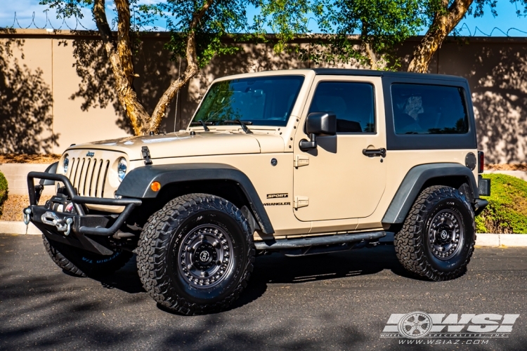 2016 Jeep Wrangler with 16" Black Rhino Armory in Gun Black wheels