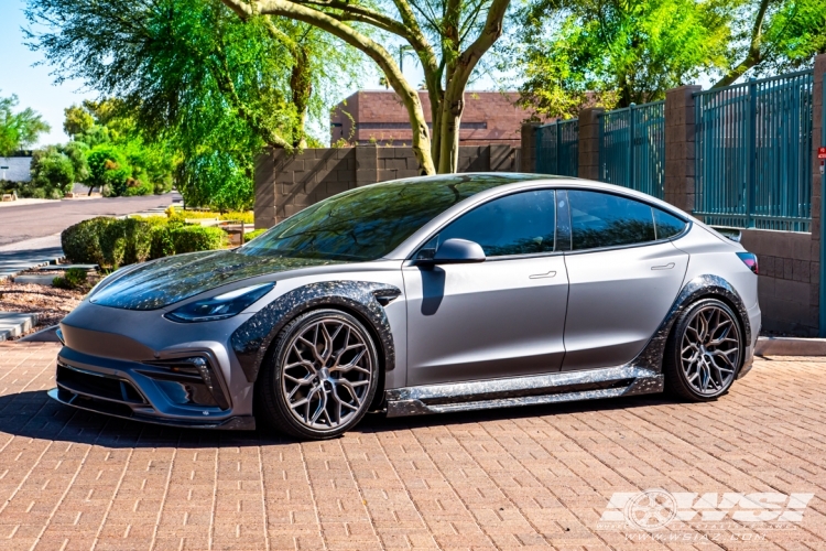 2021 Tesla Model 3 with 20" Vossen HF-2 in Tinted Matte Gunmetal wheels