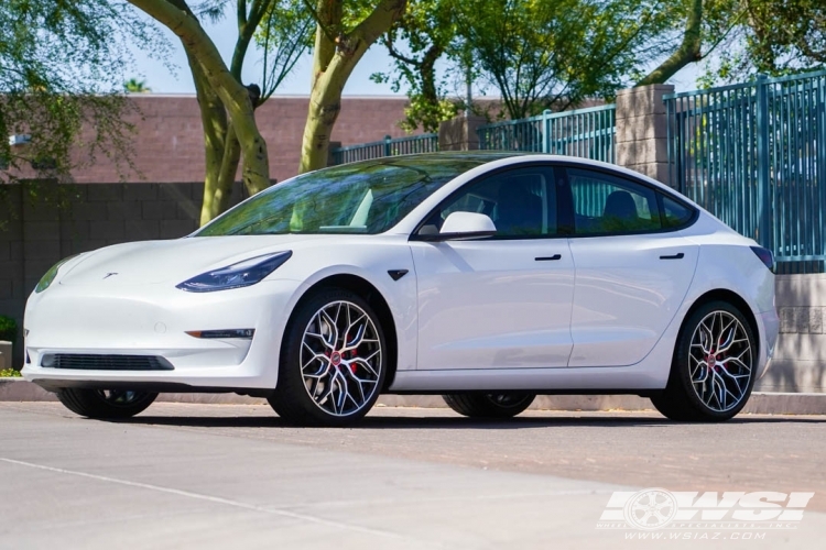 2022 Tesla Model 3 with 20" Vossen HF-2 in Brushed Gloss Black wheels