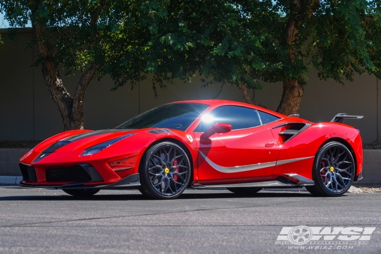 2016 Ferrari 488 with 21" Vossen HF-2 in Gloss Black (Custom Finish) wheels