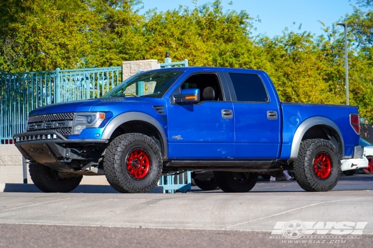 2013 Ford F-150 with 17" KMC KM544 Mesa in Candy Red (Black Lip) wheels