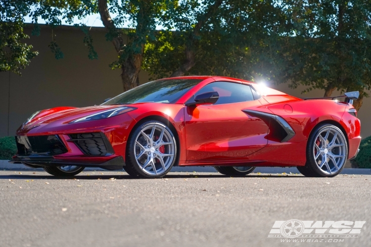 2023 Chevrolet Corvette with 21" Vossen HF-5 in Satin Silver (Custom Finish) wheels