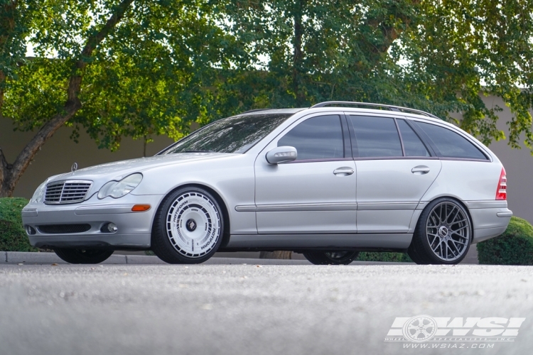 2004 Mercedes-Benz C-Class with 19" Rotiform AeroDisc in Gloss White (w/ Silver Hex) wheels