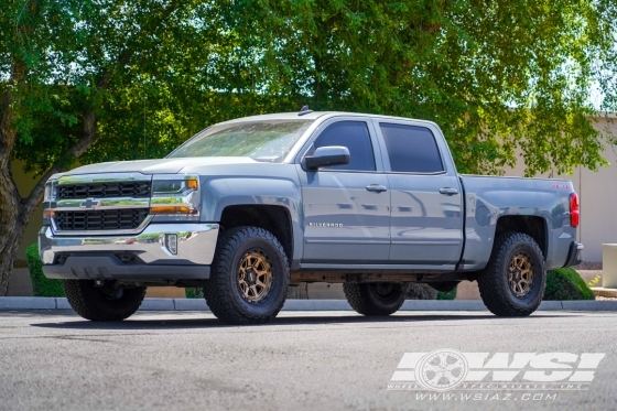 2016 Chevrolet Silverado 1500 with 17" Mayhem 8306 RIDGELINE in Satin Bronze (Black Lip) wheels