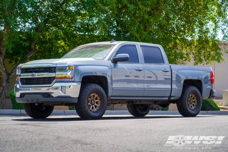 2016 Chevrolet Silverado 1500 with 17" Mayhem 8306 RIDGELINE in Satin Bronze (Black Lip) wheels