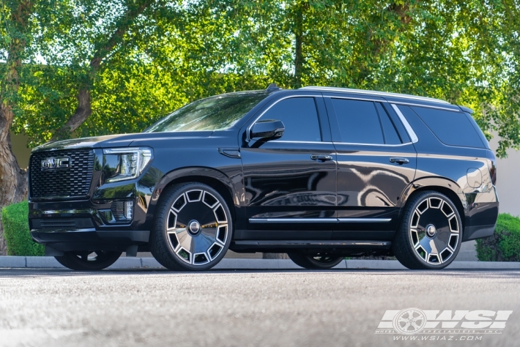 2023 GMC Yukon with 26" Koko Kuture Sicily in Gloss Black Machined (optional covered cap) wheels