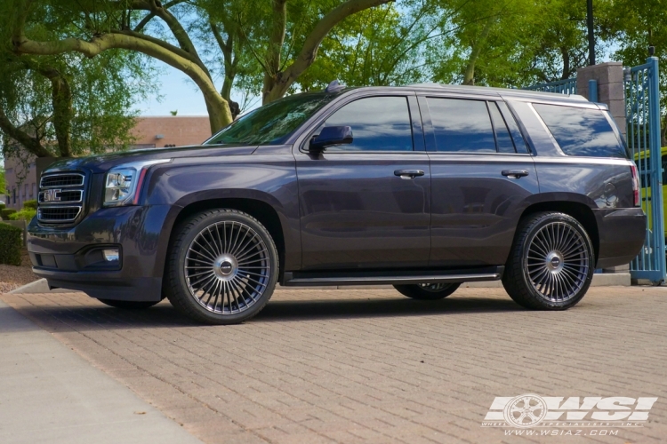 2017 GMC Yukon with 24" Niche Serene in Gloss Titanium (Brushed Face) wheels