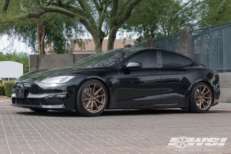 2026 Tesla Model S with 20" Vossen HF-3 in Textured Bronze (Custom Finish) wheels