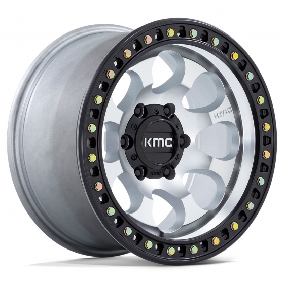 KMC KM550 Riot SBL in Silver Machined (Satin Black Ring)